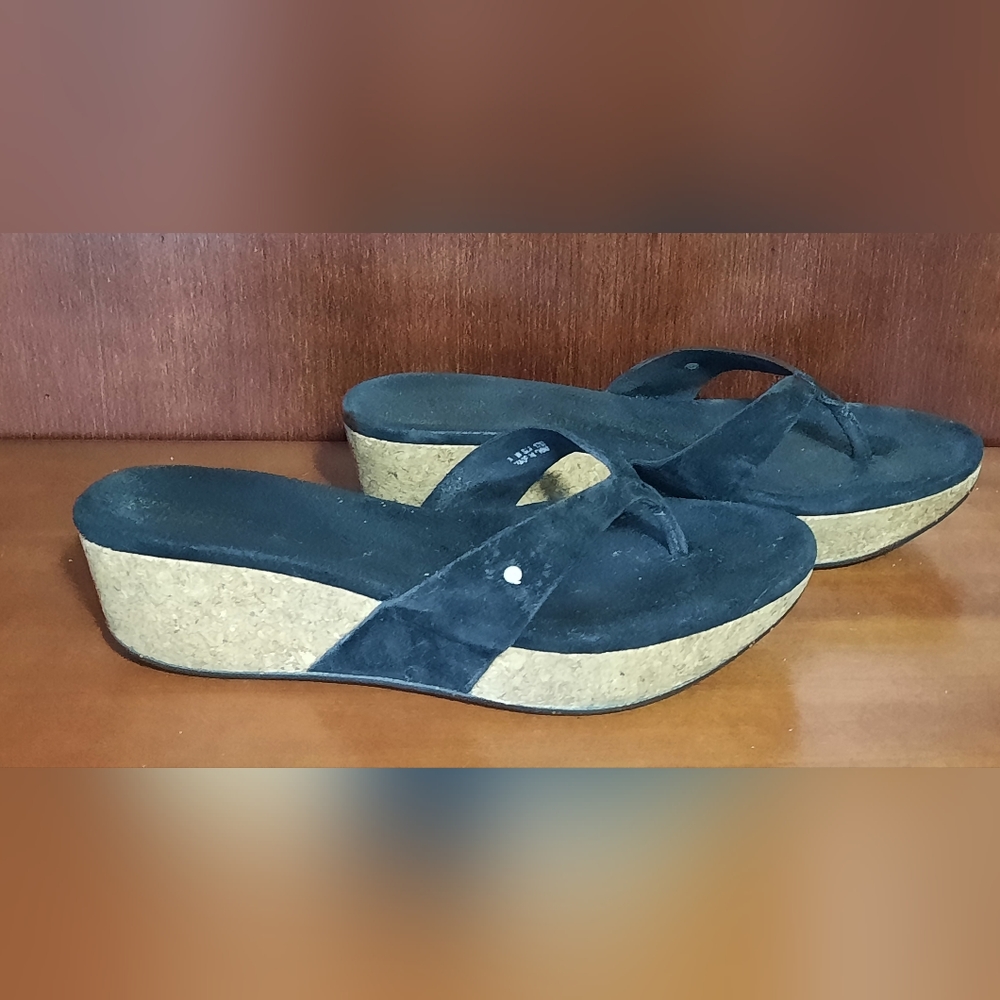 UGG SANDALS, BLACK SUEDE,  SIZE 7